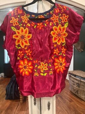 Embroidered Burgundy Floral Top